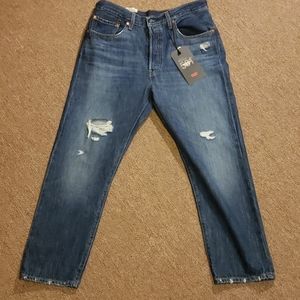 Levis 501 cropped high waisted jeans
